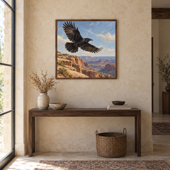 Raven Above the Rimrock Western oil painting displayed in a entryway