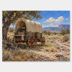 Chuckwagon at Noon original Western oil landscape on a neutral background