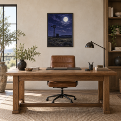 Moon Over the Windmill oil nocturne displayed in a office