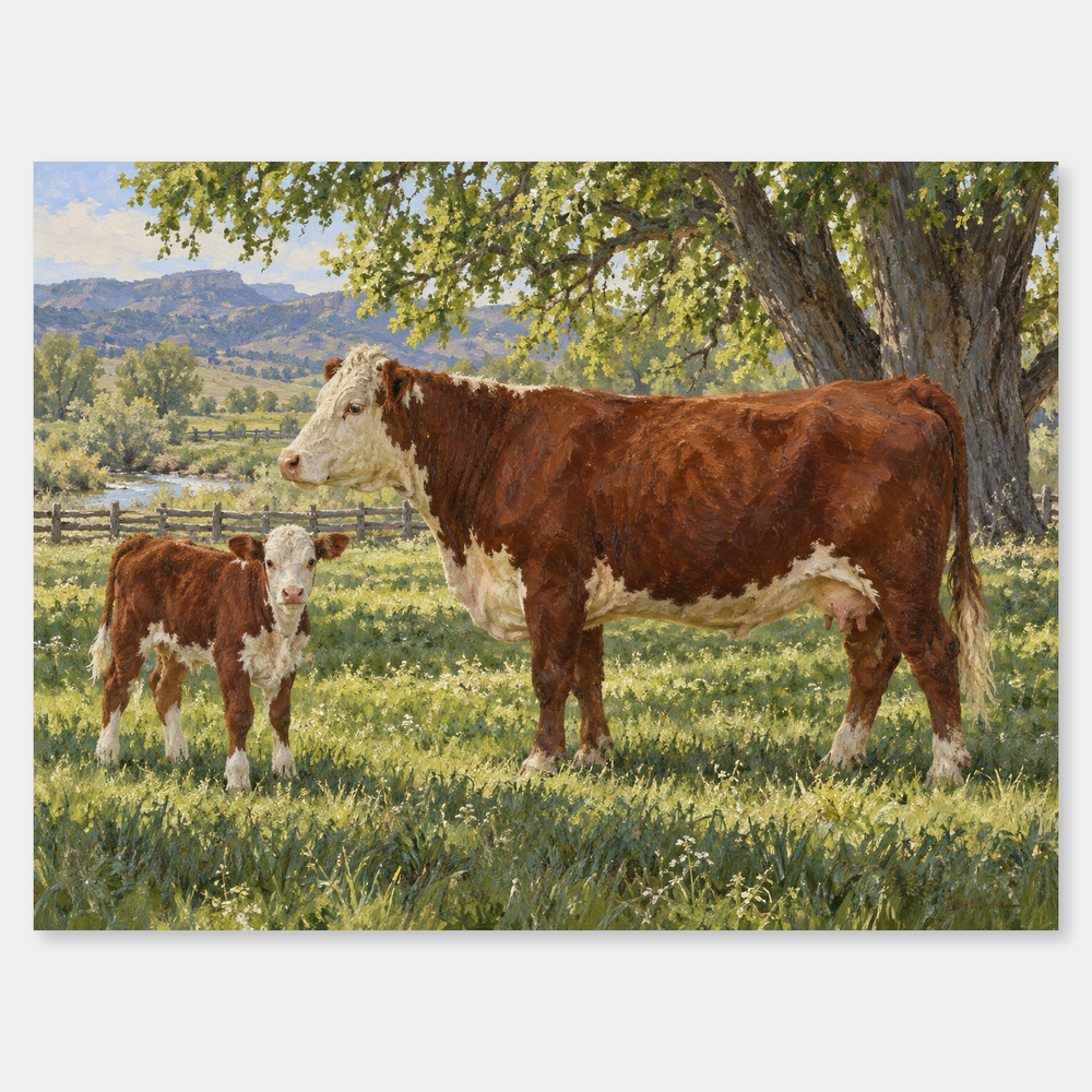 Calving Season original Western oil landscape on a neutral background