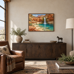Rimrock Waterfall oil landscape displayed in a entryway