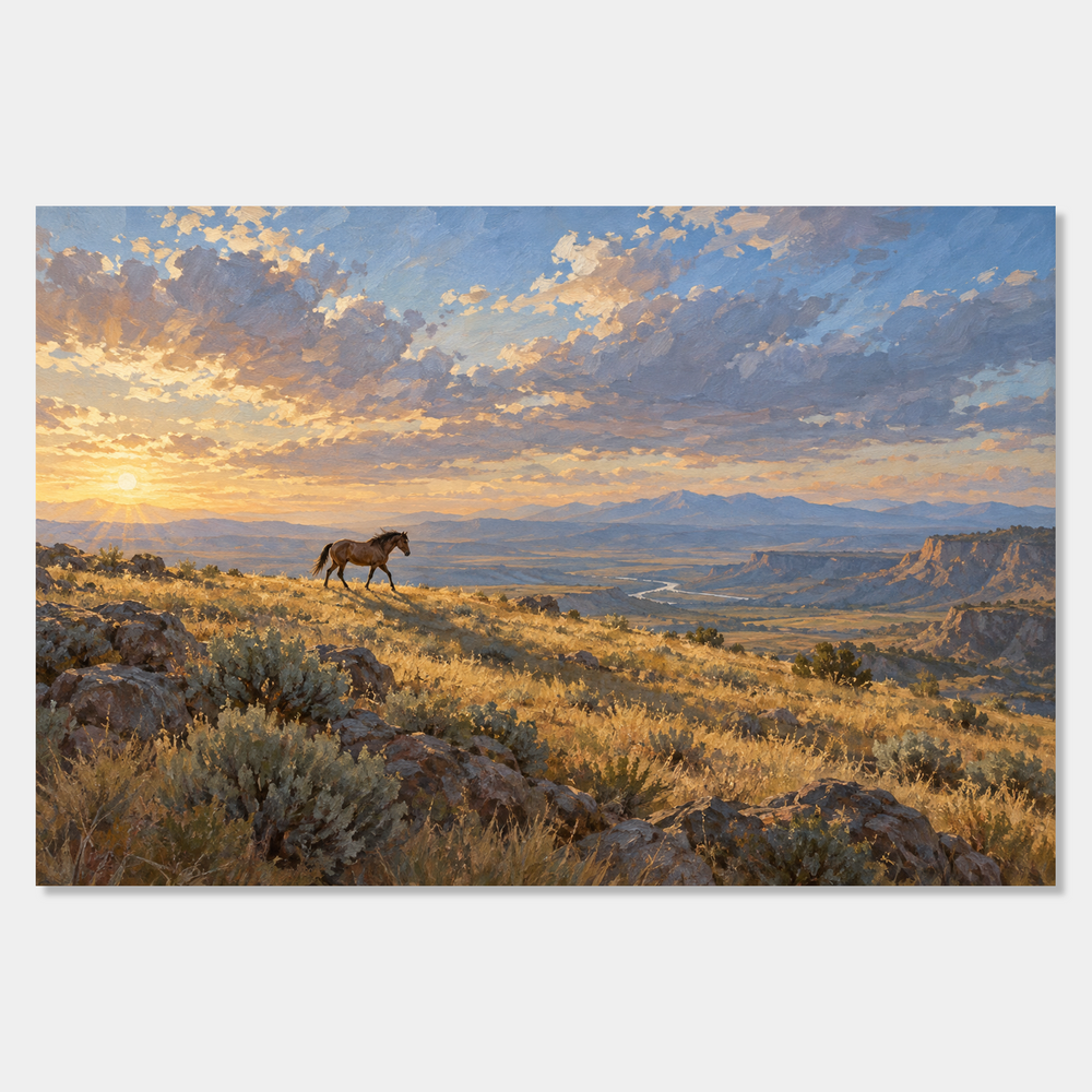 The Mustang's Shadow Western oil painting main artwork