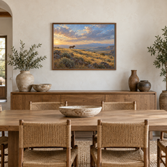 The Mustang's Shadow Western oil painting displayed in an interior scene 3