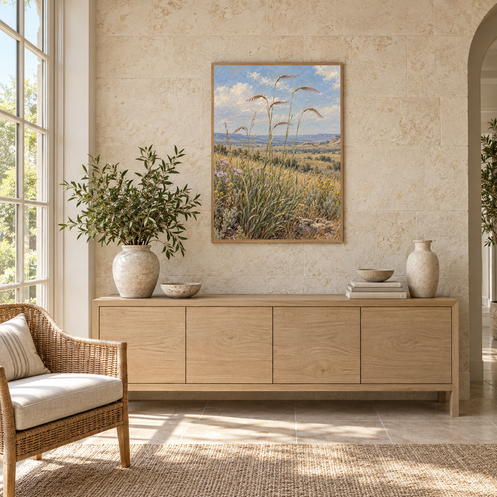 Blue Grama in Bloom Western oil painting displayed in an interior scene 5