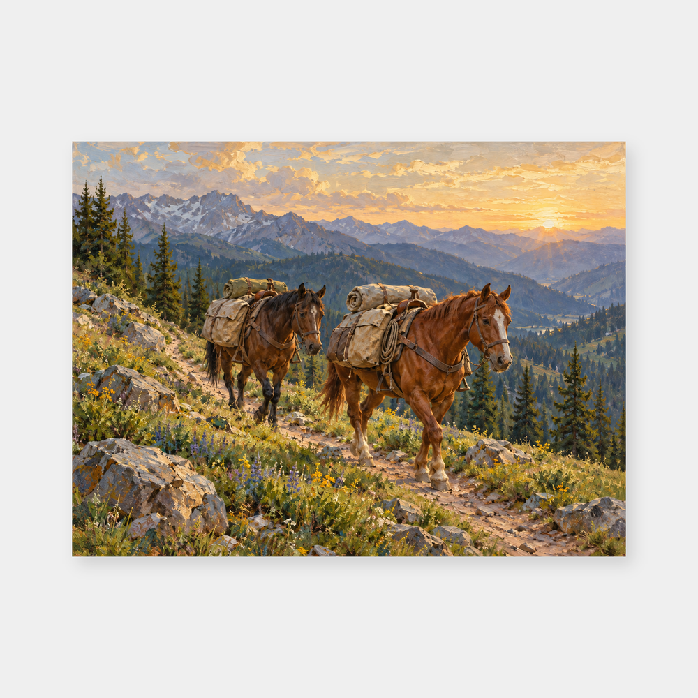 Packing Out at Sunrise Western oil painting main artwork