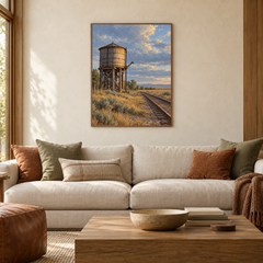 The Water Tower Western oil painting displayed in an interior scene 1