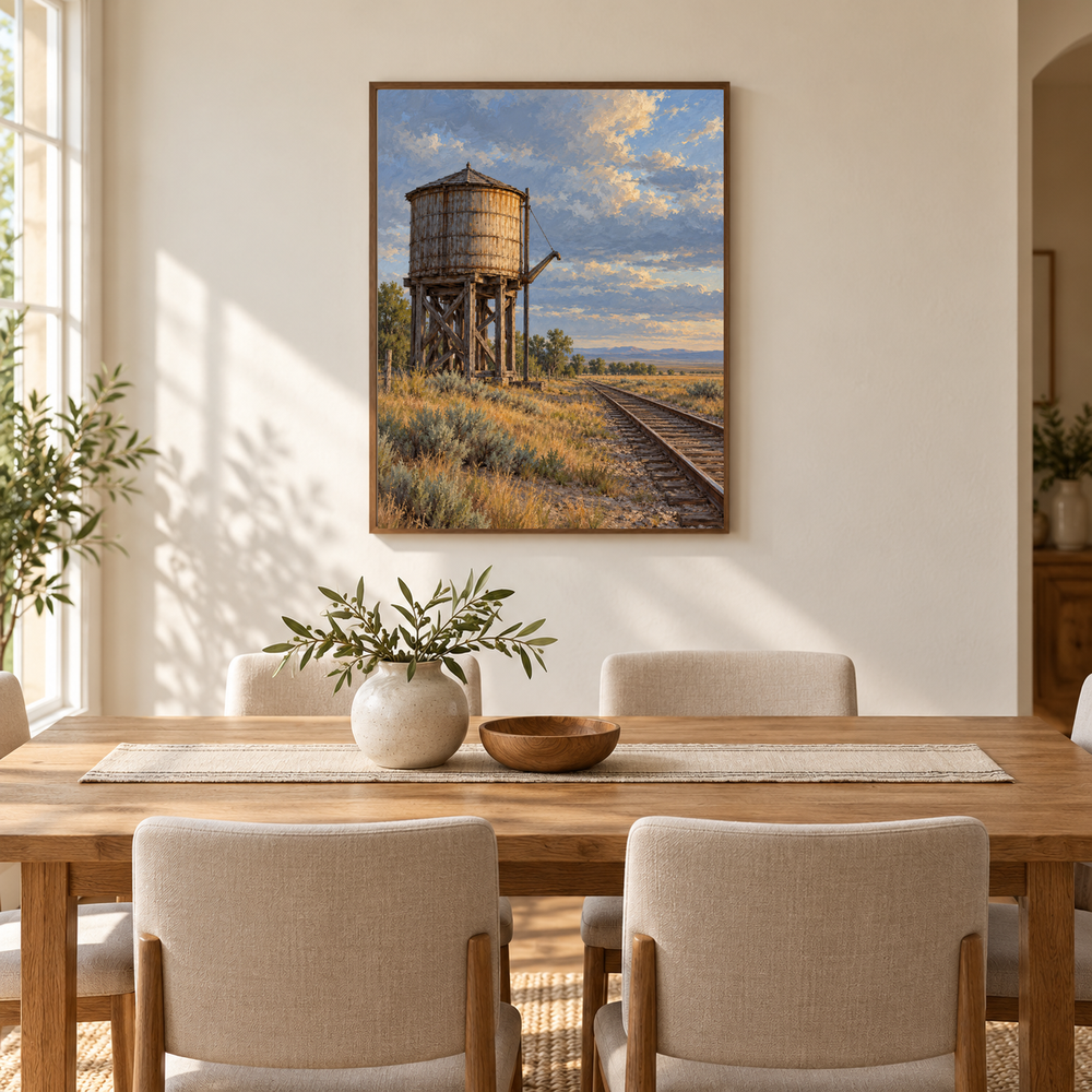 The Water Tower Western oil painting displayed in an interior scene 3