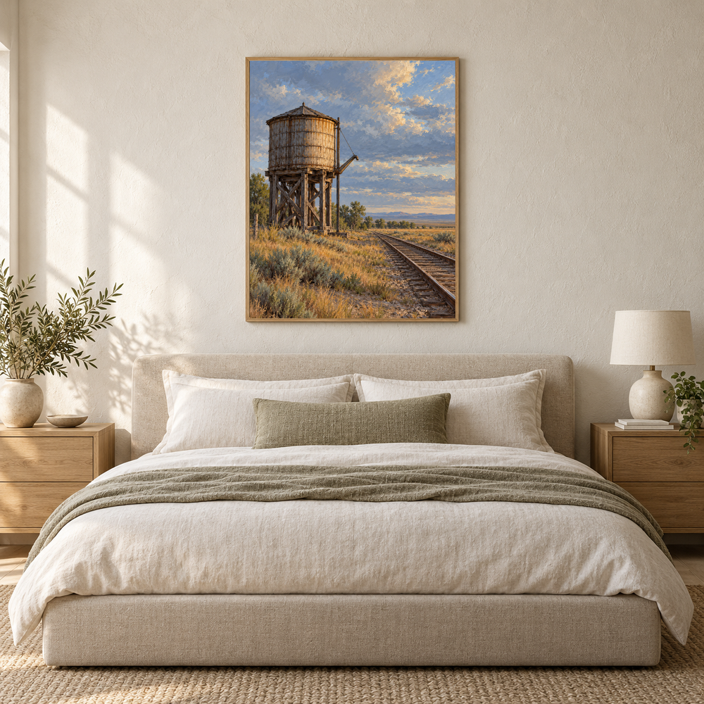 The Water Tower Western oil painting displayed in an interior scene 4