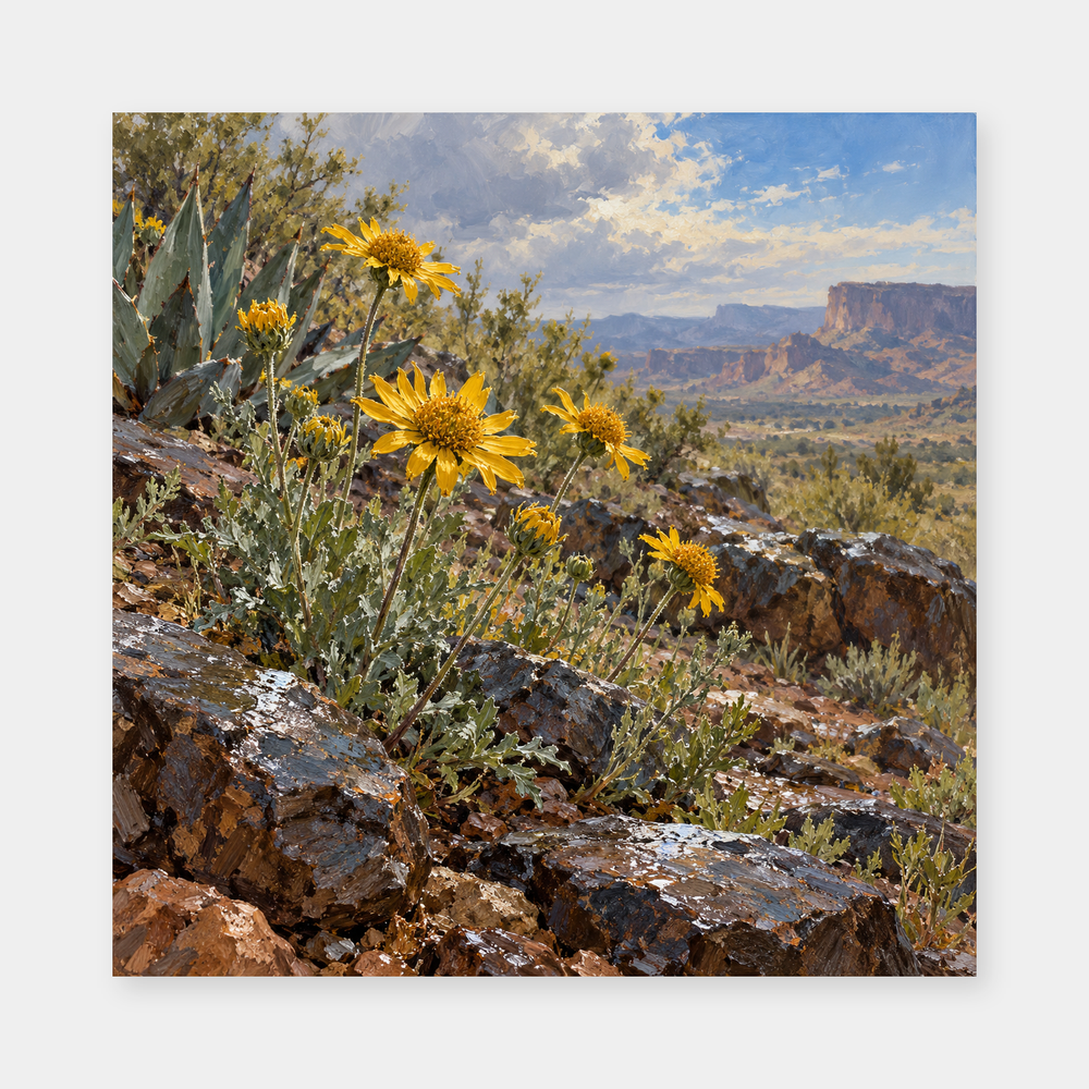 Desert Marigold after Rain Western oil painting main artwork