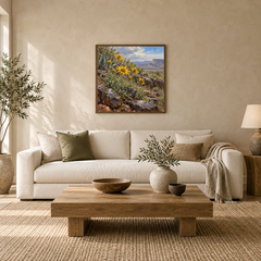 Desert Marigold after Rain Western oil painting displayed in an interior scene 2