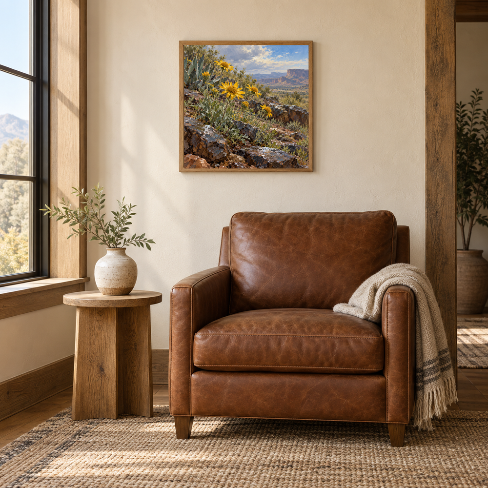 Desert Marigold after Rain Western oil painting displayed in an interior scene 5