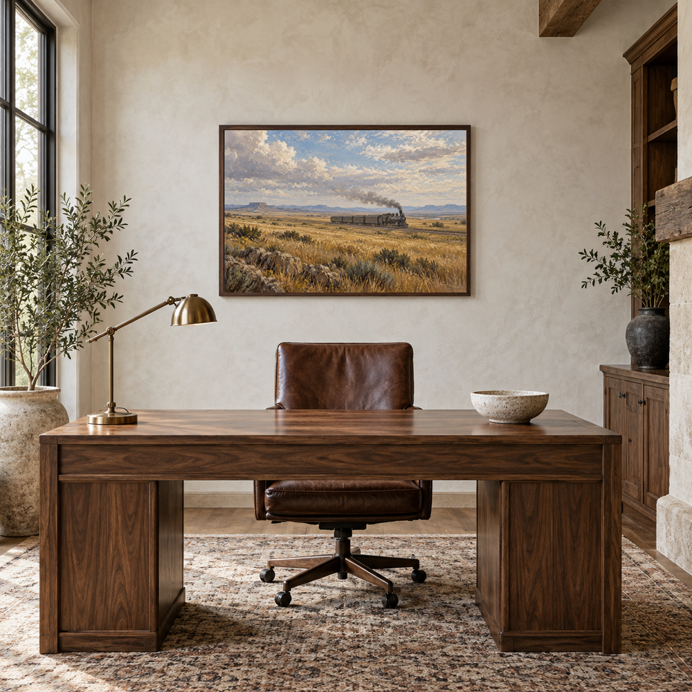 The Last Train West Western oil painting displayed in an interior scene 1