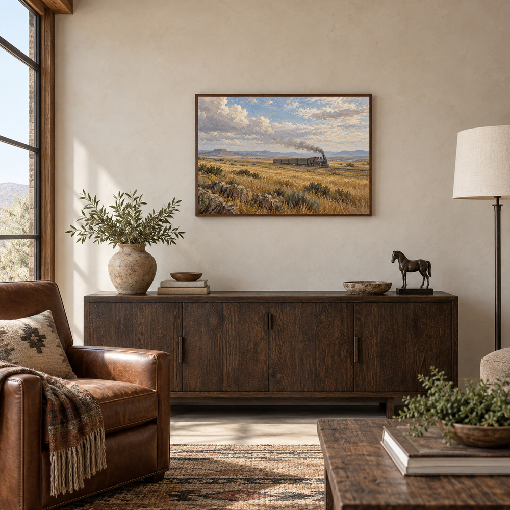 The Last Train West Western oil painting displayed in an interior scene 2