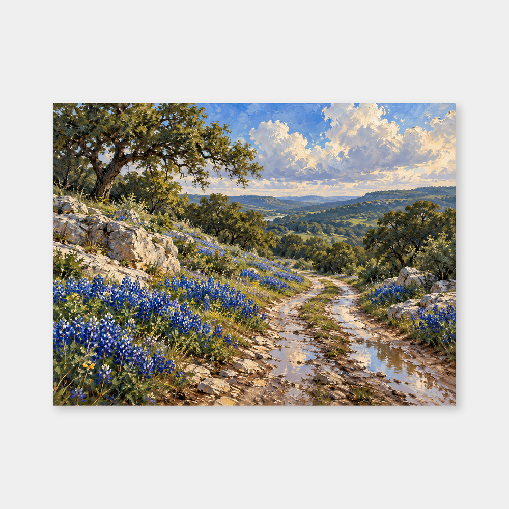 Bluebonnet Road after Rain Western oil painting main artwork