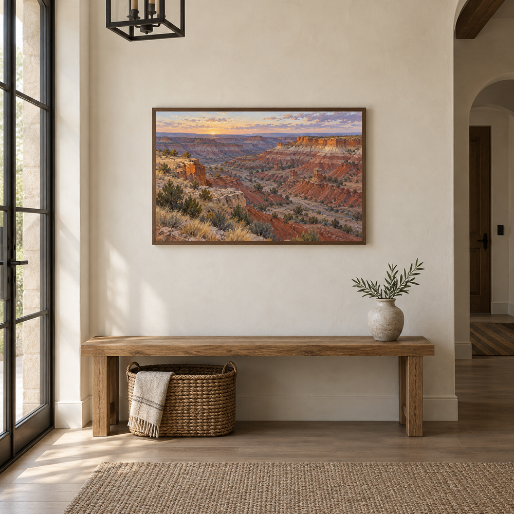 Palo Duro at First Light Western oil painting displayed in an interior scene 4