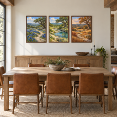 The Texas Hill Country in Three Seasons displayed in a ranch dining room