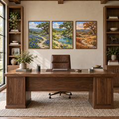 The Texas Hill Country in Three Seasons displayed in a walnut home office