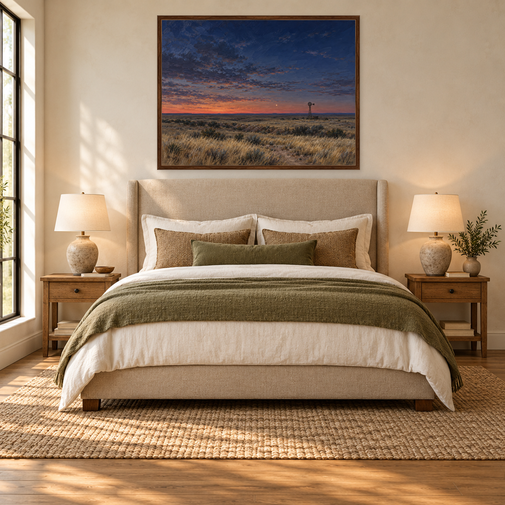 Lone Star Over the Llano in a calm linen bedroom