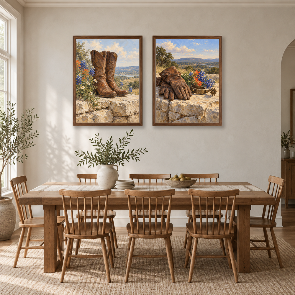 Western still life set above a writing desk in a home office