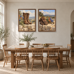Western still life set above a writing desk in a home office