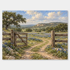 Bluebonnet Prairie Gate - Western Landscape Wall Art oil painting Western wall art