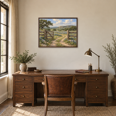 Texas landscape oil painting in a quiet living room