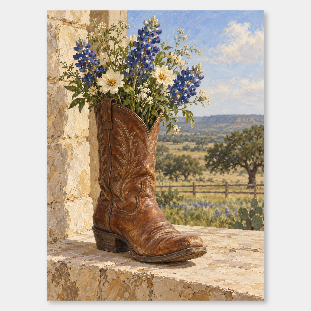 Bluebonnets in a Cowboy Boot - Western Floral Wall Art oil painting Western wall art