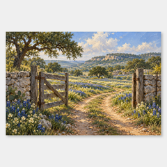 Open Gate at Bluebonnet Ranch - Western Landscape Wall Art oil painting Western wall art