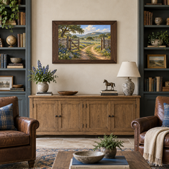 Open gate bluebonnet landscape in a Western living room