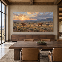 After the Roundup above a walnut console in a spacious timber dining room