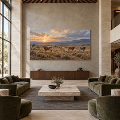 After the Roundup above a walnut console in a spacious lobby