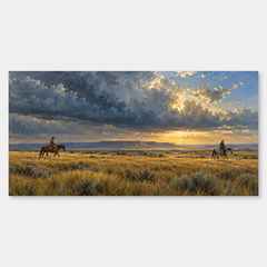 Prairie Thunderhead panoramic oil painting, complete artwork on a light grey background