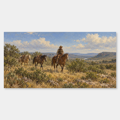 Brush Country Passage panoramic oil painting, complete artwork on a light grey background