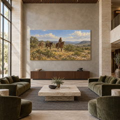 Brush Country Passage above a walnut console in a spacious lobby