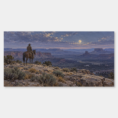 Moonrise over the Rimrock panoramic oil painting, complete artwork on a light grey background