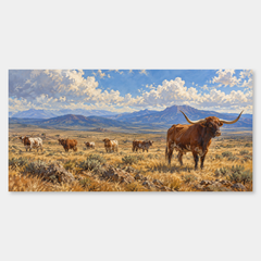 Open Range Horizon panoramic oil painting, complete artwork on a light grey background
