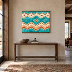 Turquoise Southwestern Pattern oil painting displayed in a Southwestern entryway