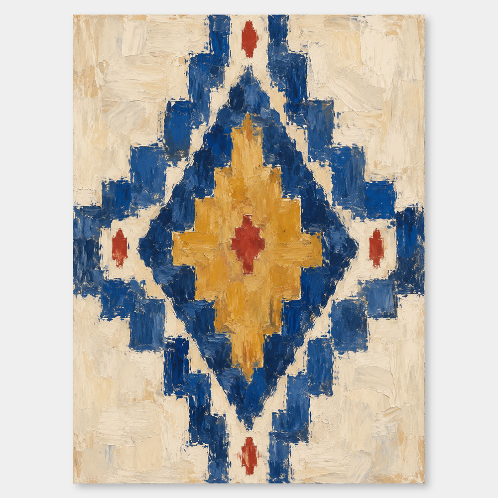 Desert Diamond Motif oil painting shown unframed on a neutral gray background