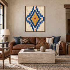 Desert Diamond Motif oil painting displayed in a ranch living room