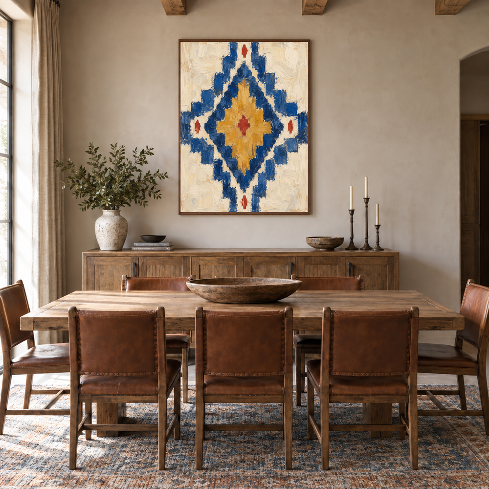 Desert Diamond Motif oil painting displayed in a Western dining room