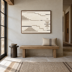 Neutral Aztec Textile Inspired Art oil painting displayed in a Western entryway
