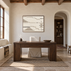 Neutral Aztec Textile Inspired Art oil painting displayed in a ranch study