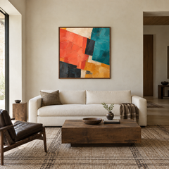 Bold Southwest Blocks oil painting displayed in a living room