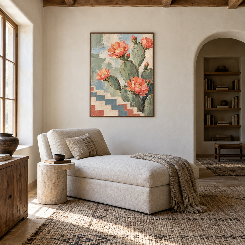 Desert Bloom Pattern Art oil painting displayed in a reading room
