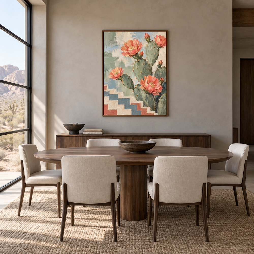 Desert Bloom Pattern Art oil painting displayed in a dining room