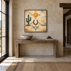 Southwest Ranch Symbol Composition oil painting displayed in a entryway