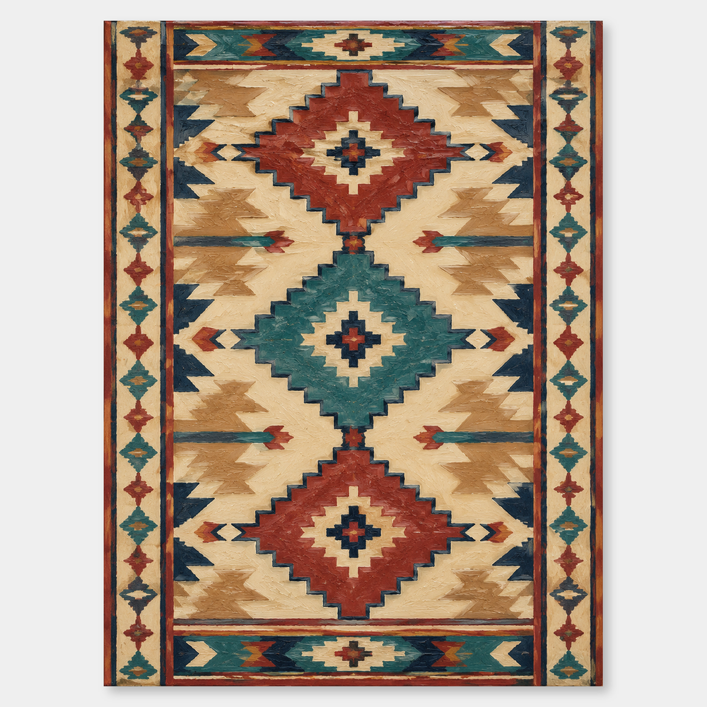 Long Runner Style Southwestern Pattern oil painting shown unframed on a neutral gray background