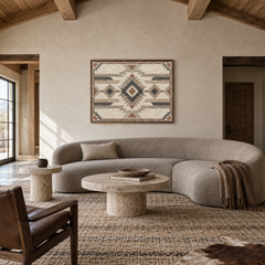 Neutral Modern Southwestern Pattern oil painting displayed in a ranch living room