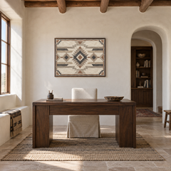 Neutral Modern Southwestern Pattern oil painting displayed in a ranch study