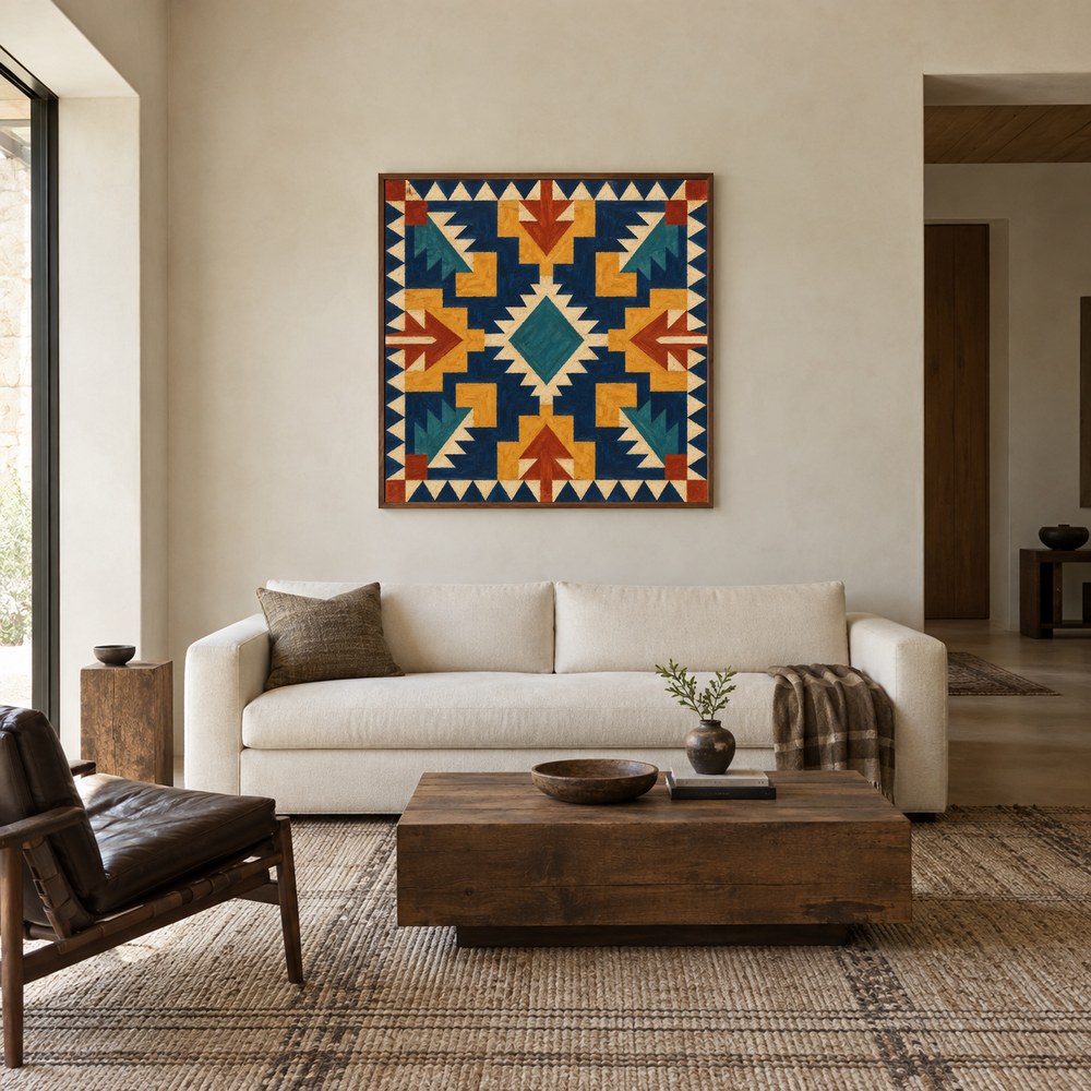 Bold Southwest Blocks oil painting displayed in a living room